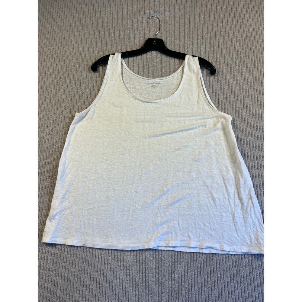 Eileen Fisher White 100% Organic Linen Scoop Neck Tank Top Large L/G